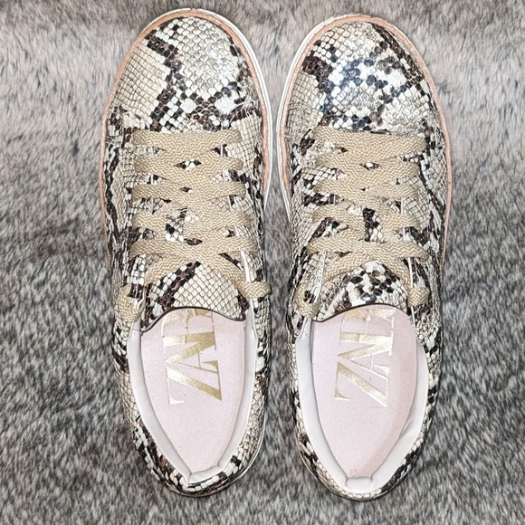 Zara Faux Python Lace Up Sneaker Women's 8 - Picture 6 of 12